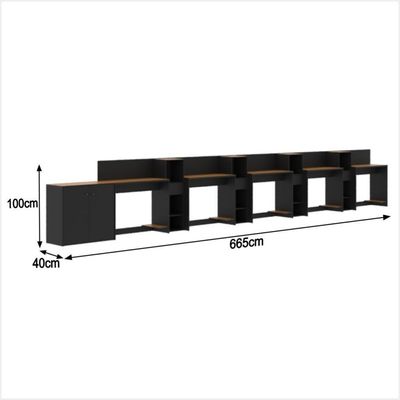 Conjunto De Escritório Tech 4 Livreiro 1 Buffet E 5 Mesas 90 - Preto E Cedro Preto E Cedro