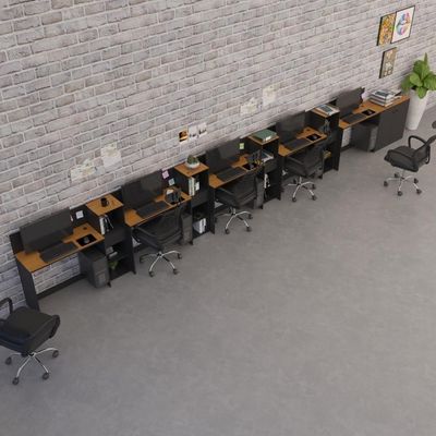 Conjunto De Escritório Tech 4 Livreiro 1 Buffet E 5 Mesas 90 - Preto E Cedro Preto E Cedro
