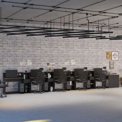 Conjunto De Escritório Tech 4 Livreiro 1 Buffet E 5 Mesas 90 - Preto E Cedro Preto E Cedro