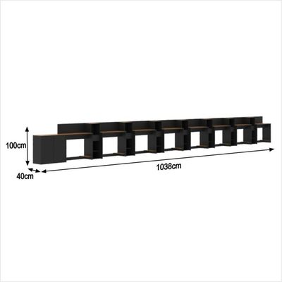Conjunto De Escritório Tech 7 Livreiro 1 Buffet E 8 Mesas 90 - Preto E Cedro Preto E Cedro
