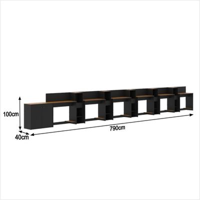 Conjunto De Escritório Tech 5 Livreiro 1 Buffet E 6 Mesas 90 - Preto E Cedro Preto E Cedro