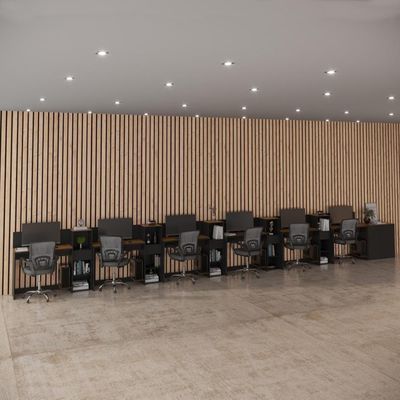 Conjunto De Escritório Tech 5 Livreiro 1 Buffet E 6 Mesas 90 - Preto E Cedro Preto E Cedro