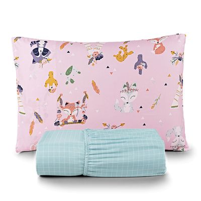 Jogo de Cama Lençol Lutti Solteiro Infantil 200 Fios Estampado 2 Peças Raposa Foxy Rosa