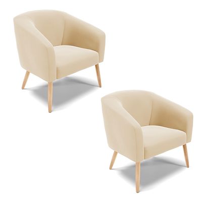 Poltrona Decorativa Pé Palito Natural Kit 2 Stella Suede Bege D03 - D'Rossi