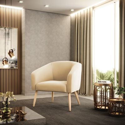 Poltrona Decorativa Pé Palito Natural Kit 2 Stella Suede Bege D03 - D'Rossi