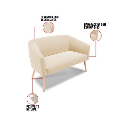Namoradeira e Poltronas Pé Palito Natural Stella Suede Bege D03 - D'Rossi