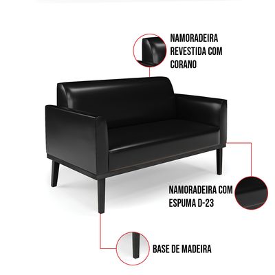 Sofá Namoradeira Base de Madeira Fixa Preto Marisa Corano Preto