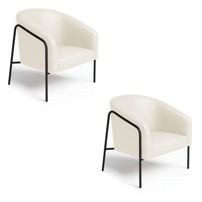 Poltrona Sala Decorativa Kit 2 Stella Base Alta Tubo Preto Sintético PU Bege D03 - D'Rossi