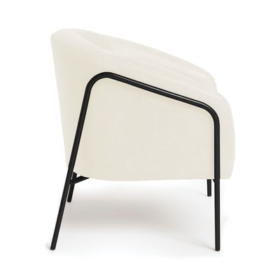 Poltrona Sala Decorativa Kit 2 Stella Base Alta Tubo Preto Sintético PU Bege D03 - D'Rossi