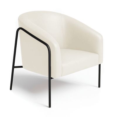 Poltrona Sala Decorativa Kit 2 Stella Base Alta Tubo Preto Sintético PU Bege D03 - D'Rossi