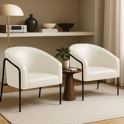 Poltrona Sala Decorativa Kit 2 Stella Base Alta Tubo Preto Sintético PU Bege D03 - D'Rossi