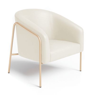 Poltrona Sala Decorativa Kit 2 Stella Base Alta Tubo Champanhe Sintético PU Bege D03 - D'Rossi