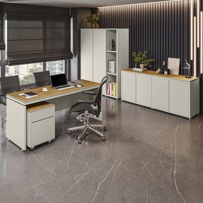 Conjunto De Escritório Office 4 Peças Mesa Gaveteiro Balcão - Fendi E Freijó Fendi E Freijó