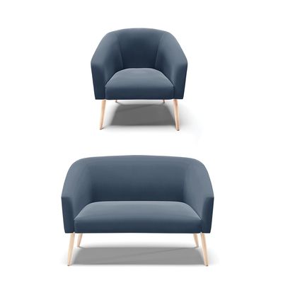 Sofá 2 Lugares 1 Poltrona Stella Pés Palito Natural Suede Azul Marinho D03 - D'Rossi