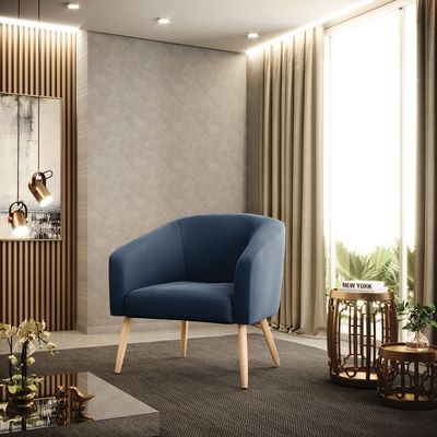 Poltrona Decorativa Pé Palito Natural Stella Suede Azul Marinho D03 - D'Rossi
