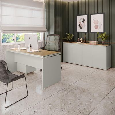 Conjunto De Escritório Office 3 Peças Mesa Gaveteiro Balcão - Fendi E Freijó Fendi E Freijó