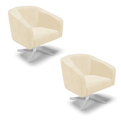 Poltrona Sala Decorativa Kit 2 Stella Giratória Cromada Sintético PU Bege D03 - D'Rossi