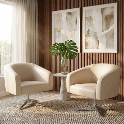 Poltrona Sala Decorativa Kit 2 Stella Giratória Cromada Sintético PU Bege D03 - D'Rossi