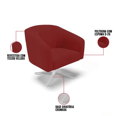 Poltrona Sala Decorativa Kit 2 Stella Base Giratória Cromada Veludo Mostarda D03 - D'Rossi
