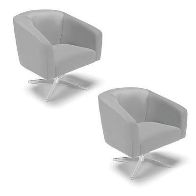 Poltrona Sala Decorativa Kit 2 Stella Base Giratória Cromada Sintético Cinza D03 - D'Rossi