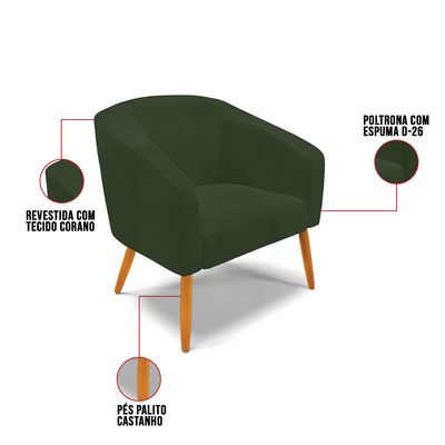 Poltrona Sala Decorativa Kit 2 Stella Pé Palito Castanho Sintético PU Verde D03 - D'Rossi