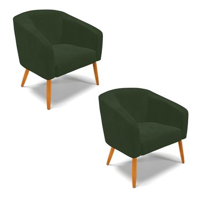 Poltrona Sala Decorativa Kit 2 Stella Pé Palito Castanho Sintético PU Verde D03 - D'Rossi