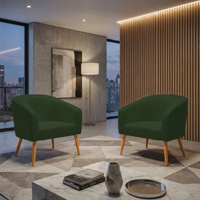 Poltrona Sala Decorativa Kit 2 Stella Pé Palito Castanho Sintético PU Verde D03 - D'Rossi