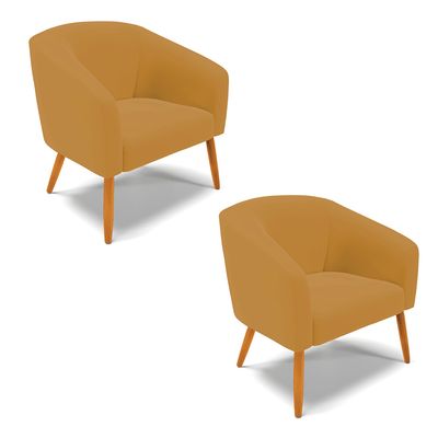 Poltrona Sala Decorativa Kit 2 Stella Pé Palito Castanho Veludo Mostarda D03 - D'Rossi