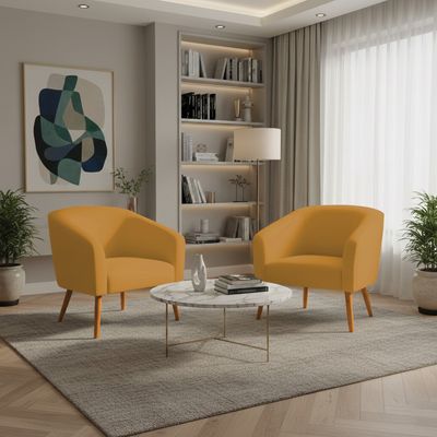 Poltrona Sala Decorativa Kit 2 Stella Pé Palito Castanho Veludo Mostarda D03 - D'Rossi