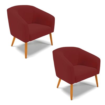 Poltrona Sala Decorativa Kit 2 Stella Pé Palito Castanho Veludo Marsala D03 - D'Rossi