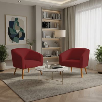 Poltrona Sala Decorativa Kit 2 Stella Pé Palito Castanho Veludo Marsala D03 - D'Rossi