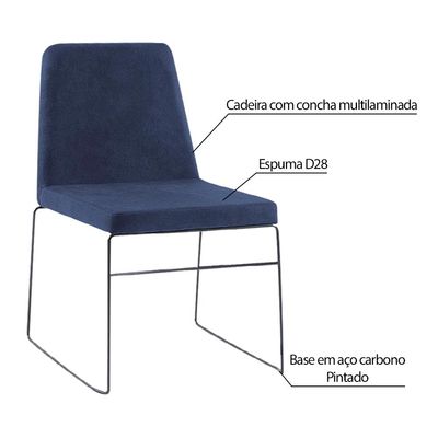 Kit 4 Cadeiras Decorativa Sala de Jantar Anne Linho Azul Marinho - Gran Belo