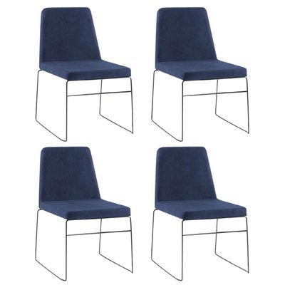 Kit 4 Cadeiras Decorativa Sala de Jantar Anne Linho Azul Marinho - Gran Belo