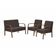Conjunto Poltrona Jade Braço Madeira Suede Marrom