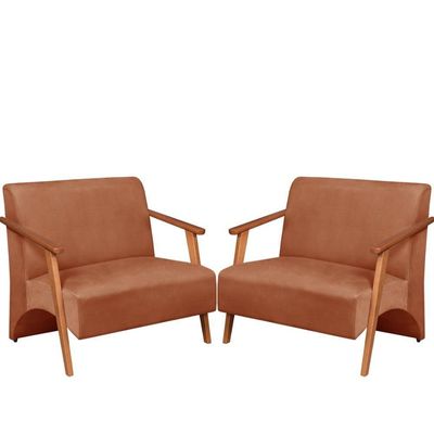 Poltrona Namoradeira Venus Braço Madeira Maciça Suede Unidecor Rosa