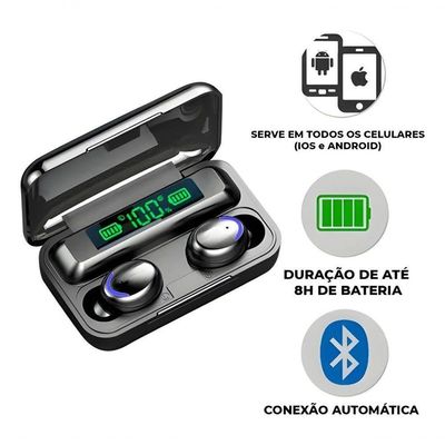 Fone Bluetooth M10 Sem Fio Display Powerbank Fone Preto