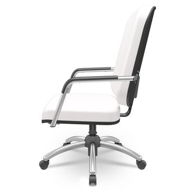 Cadeira De Escritório Giratória Com Braço Cromada Magno P03 Vinil Branco - Lyam Decor