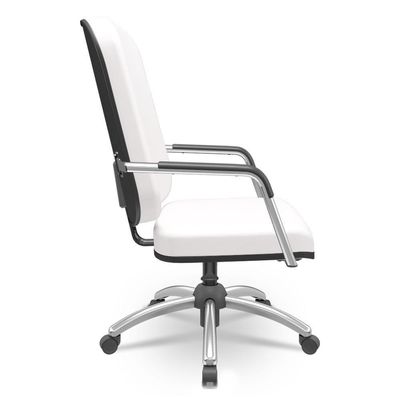 Cadeira De Escritório Giratória Com Braço Cromada Magno P03 Vinil Branco - Lyam Decor