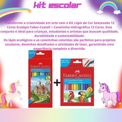 Kit Escolar Infantil Lápis De Cor + Canetinha Hidrográfica 12 Cores Faber-castell