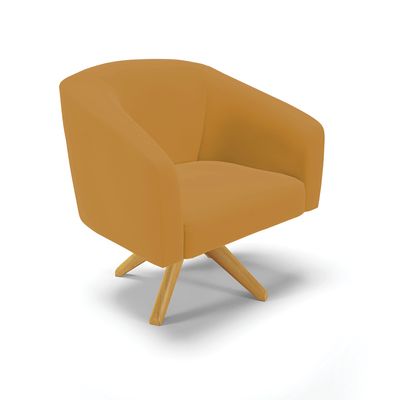 Poltrona Sala Decorativa Kit 2 Stella Base de Madeira Giratória MA30 Veludo Mostarda D03 - D'Rossi