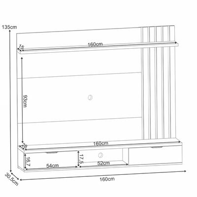 Painel Para TV 55 Pol com Bancada Suspensa Lake B01 Cinamomo Off White - Lyam Decor