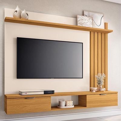 Painel Para TV 55 Pol com Bancada Suspensa Lake B01 Cinamomo Off White - Lyam Decor