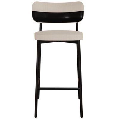 Banqueta Alta Bar Cozinha Sala De Jantar Aço Preto Kaira C01 Linho Areia Courino Preto - Lyam Decor