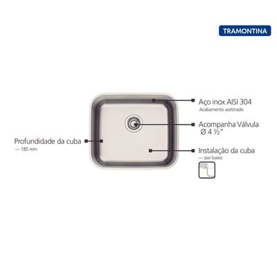 Cuba de Embutir Tramontina Dora 40 BL R6 em Aço Inox