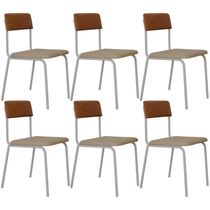 Kit 06 Cadeiras Estofada Para Sala de Jantar Sense Branco C01 Linho Areia Courino Caramelo - Lyam Decor