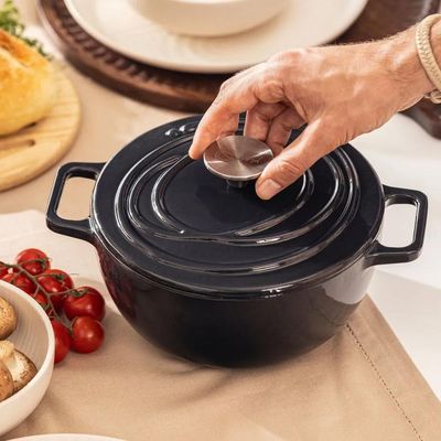 Caçarola de Ferro Fundido Esmaltado Oxford Aroma Cinza 22cm Para Fogão Indução