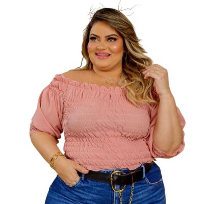 BLUSA  PLUS SIZE DOLCE SEDUTTI CROPPED ELASTEX MARICOTA ROSE 48 / Roxo