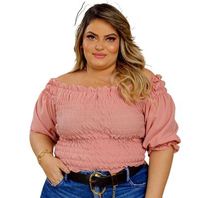 BLUSA  PLUS SIZE DOLCE SEDUTTI CROPPED ELASTEX MARICOTA ROSE 48 / Roxo