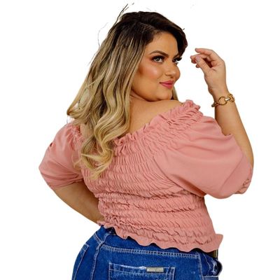 BLUSA  PLUS SIZE DOLCE SEDUTTI CROPPED ELASTEX MARICOTA ROSE 48 / Roxo