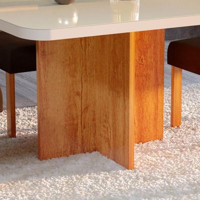Mesa De Jantar Tampo Mdf E Vidro 1,0m X 1,0m Naturalle Roma Bom Pastor